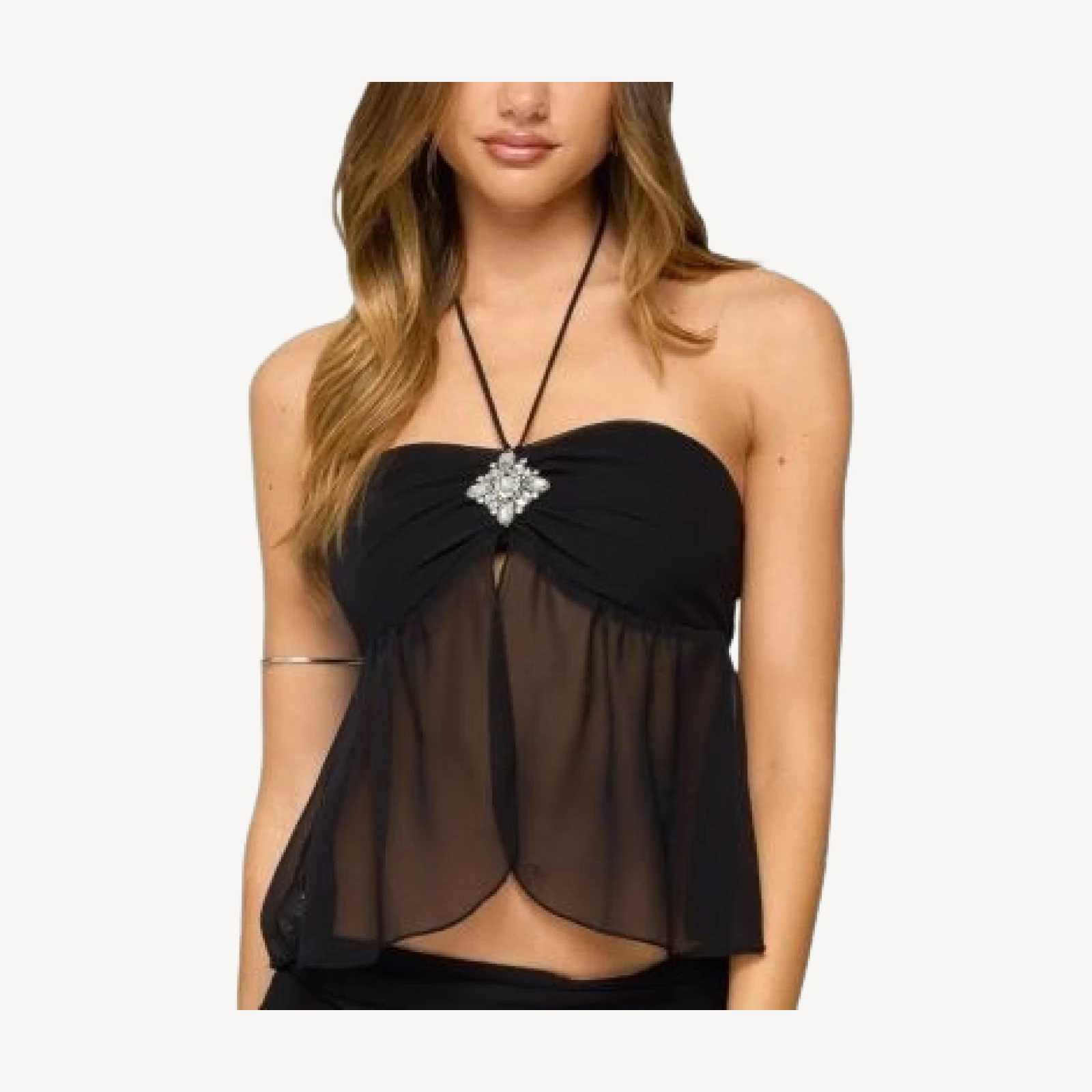 Edikted Jettie Sheer Chiffon Split Front Top