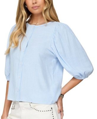 Edikted Pinstripe Linen Look Button Up Shirt