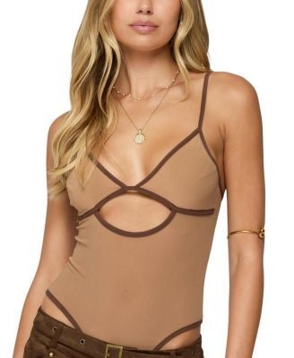 Edikted Contrast Sheer Mesh Cut Out Bodysuit