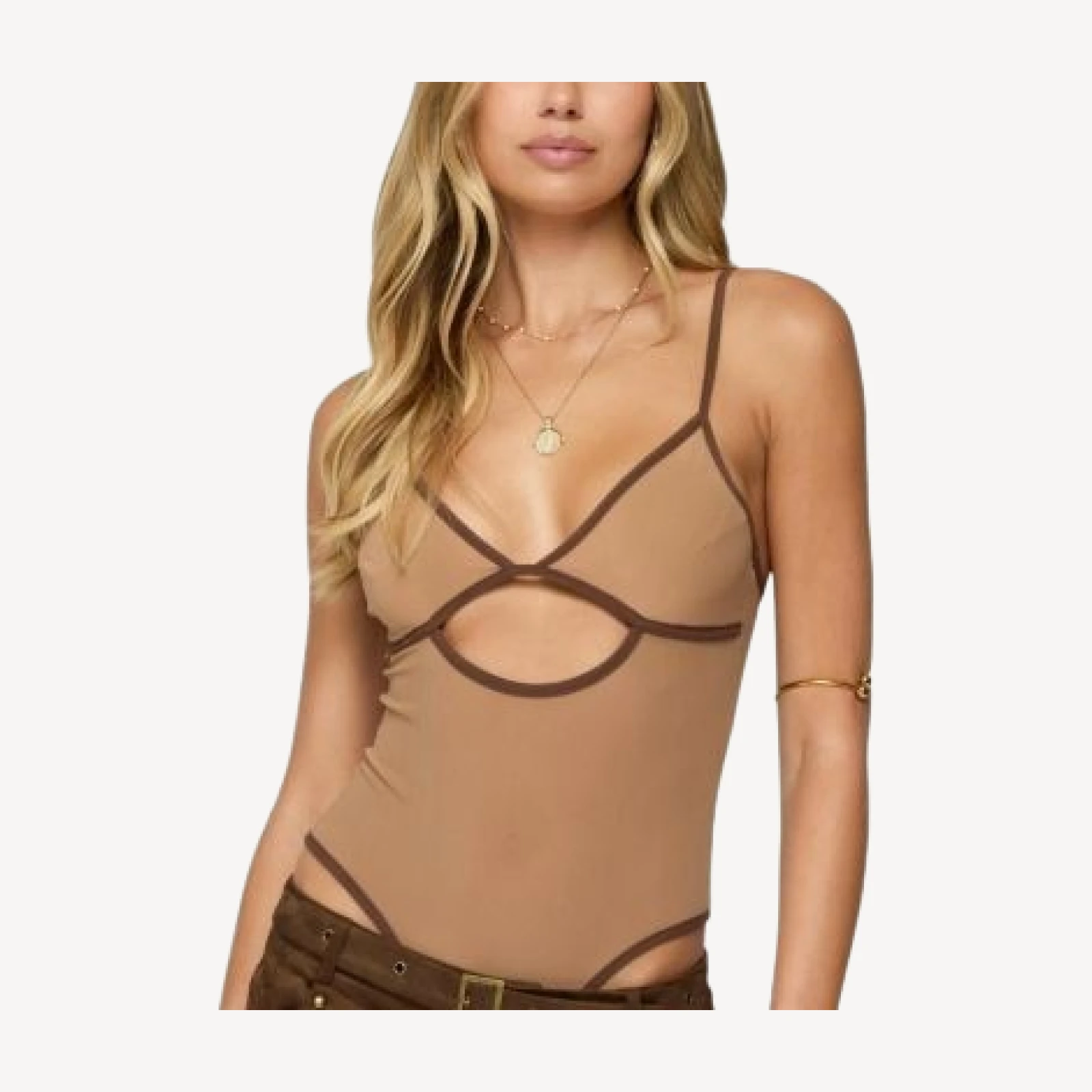 Edikted Contrast Sheer Mesh Cut Out Bodysuit
