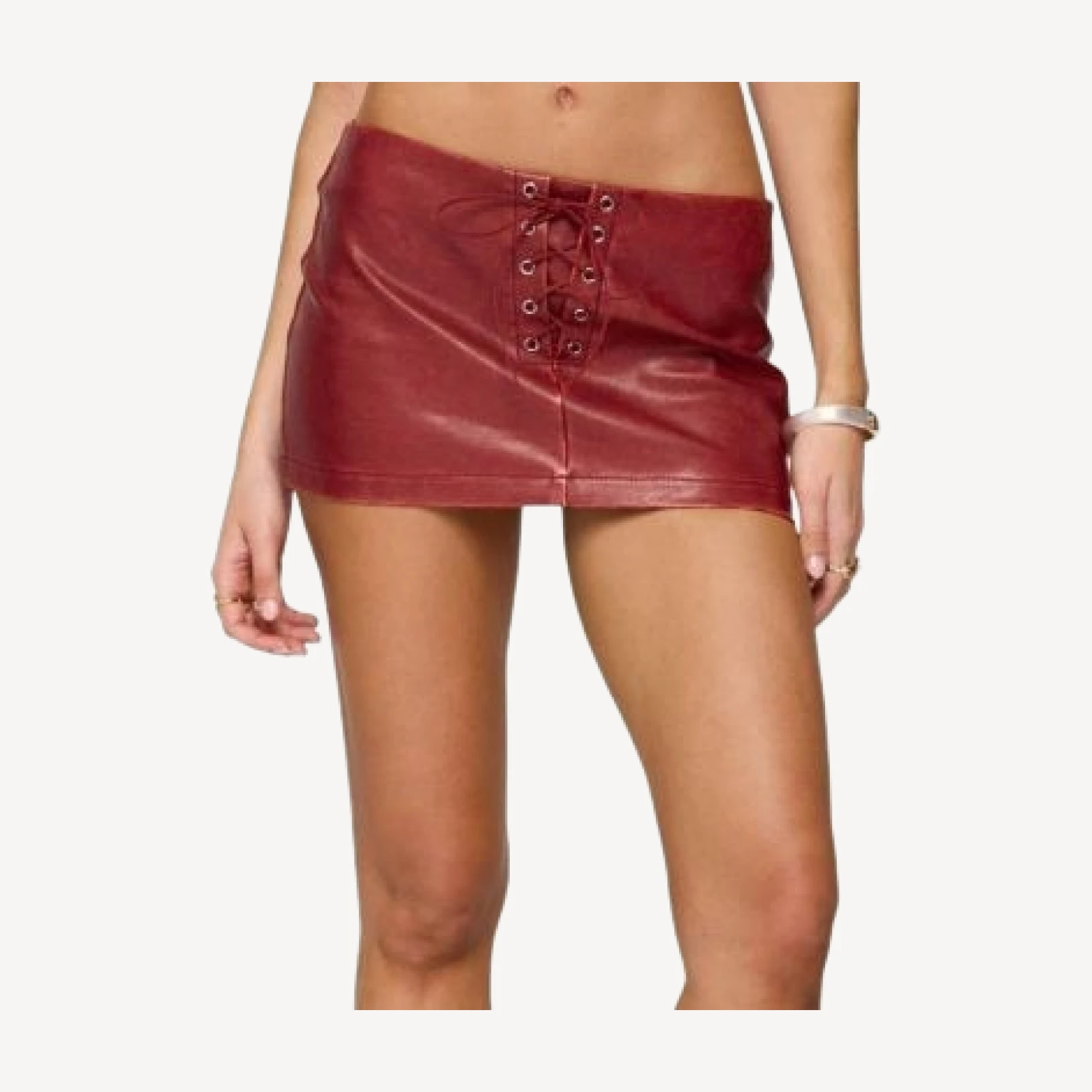 Edikted Lace Up Faux Leather Mini Skirt