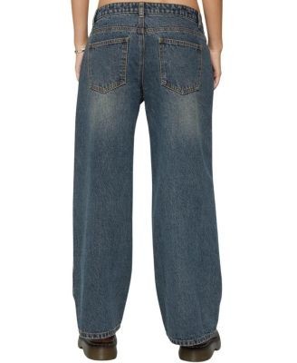 Edikted Petite Contrast Panel Low Rise Dark Rinse Wash Jeans