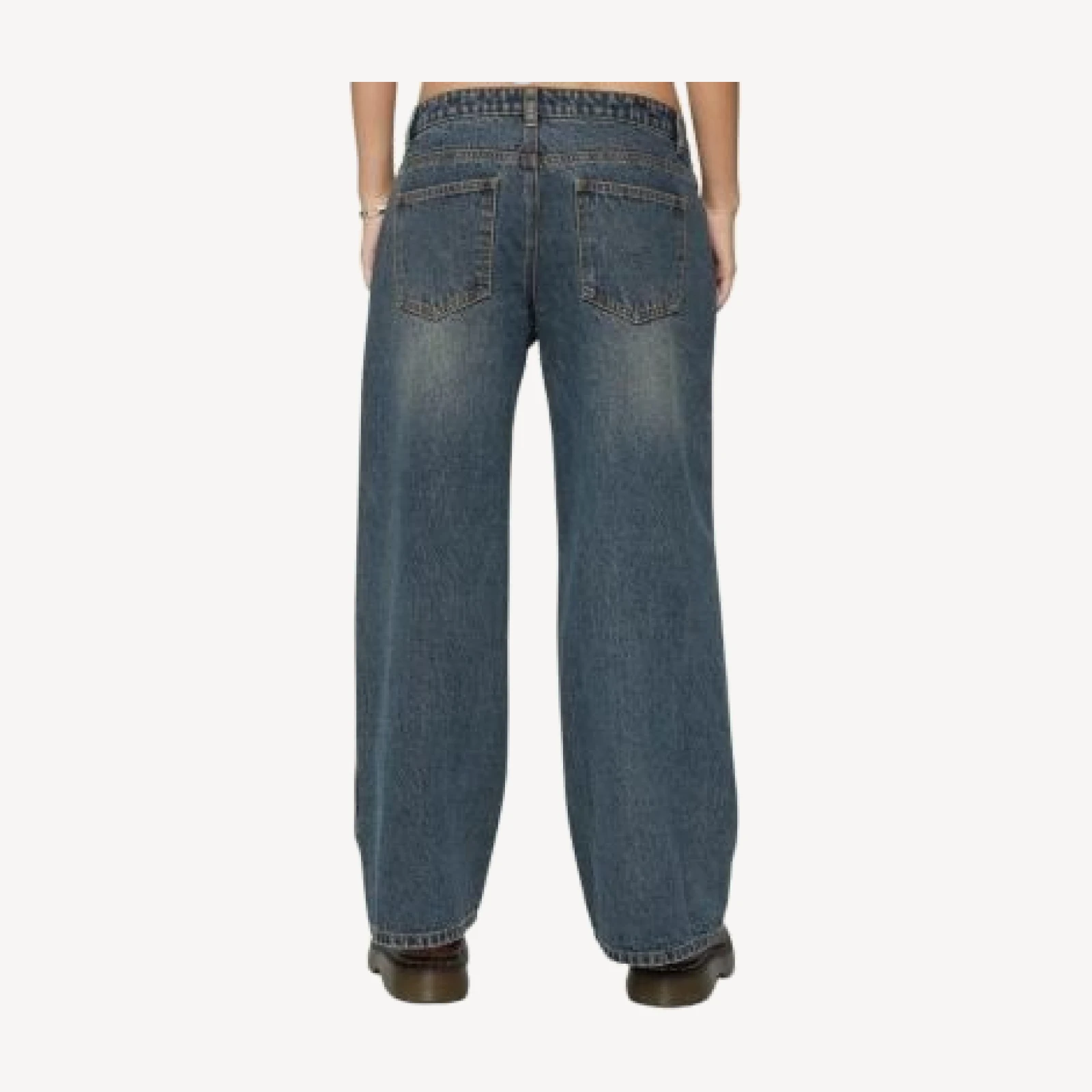Edikted Petite Contrast Panel Low Rise Dark Rinse Wash Jeans