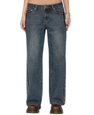 Edikted Petite Contrast Panel Low Rise Dark Rinse Wash Jeans