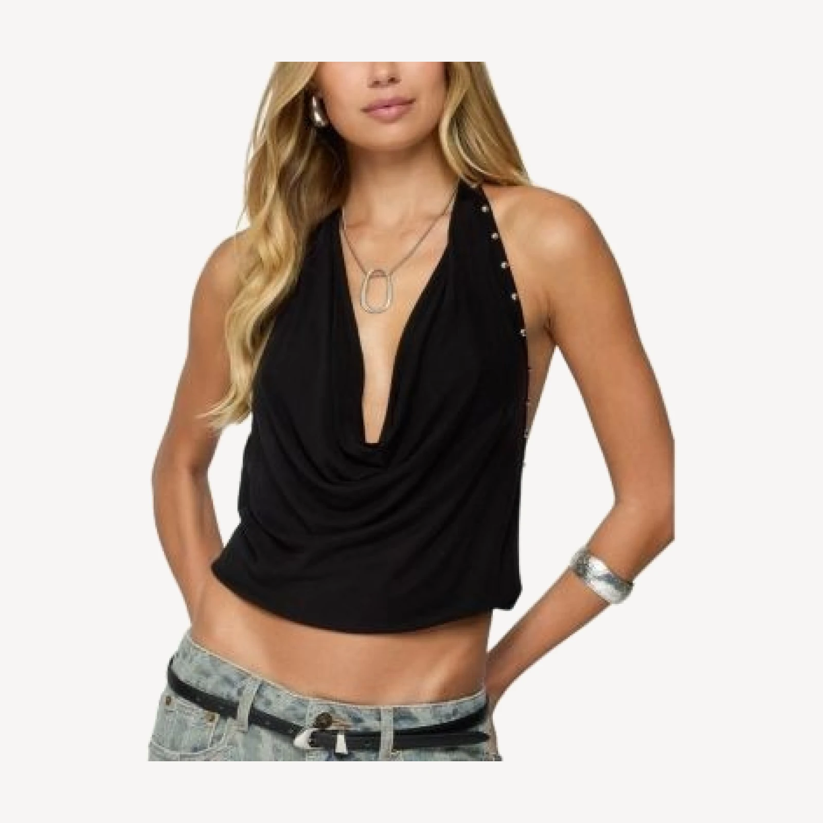 Edikted Irina Stud Cowl Neck Halter Top