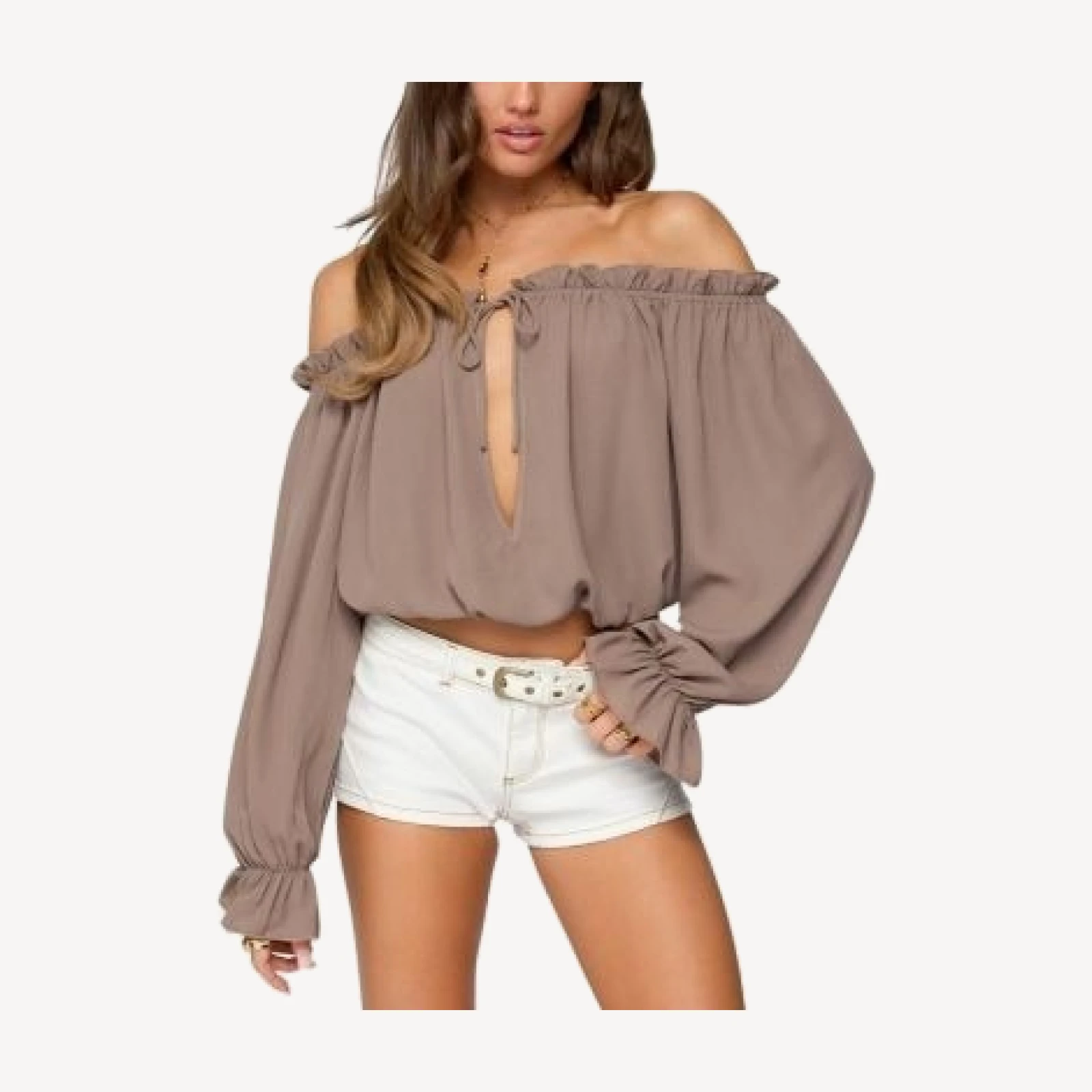 Edikted Juna Off Shoulder Ruffle Chiffon Top