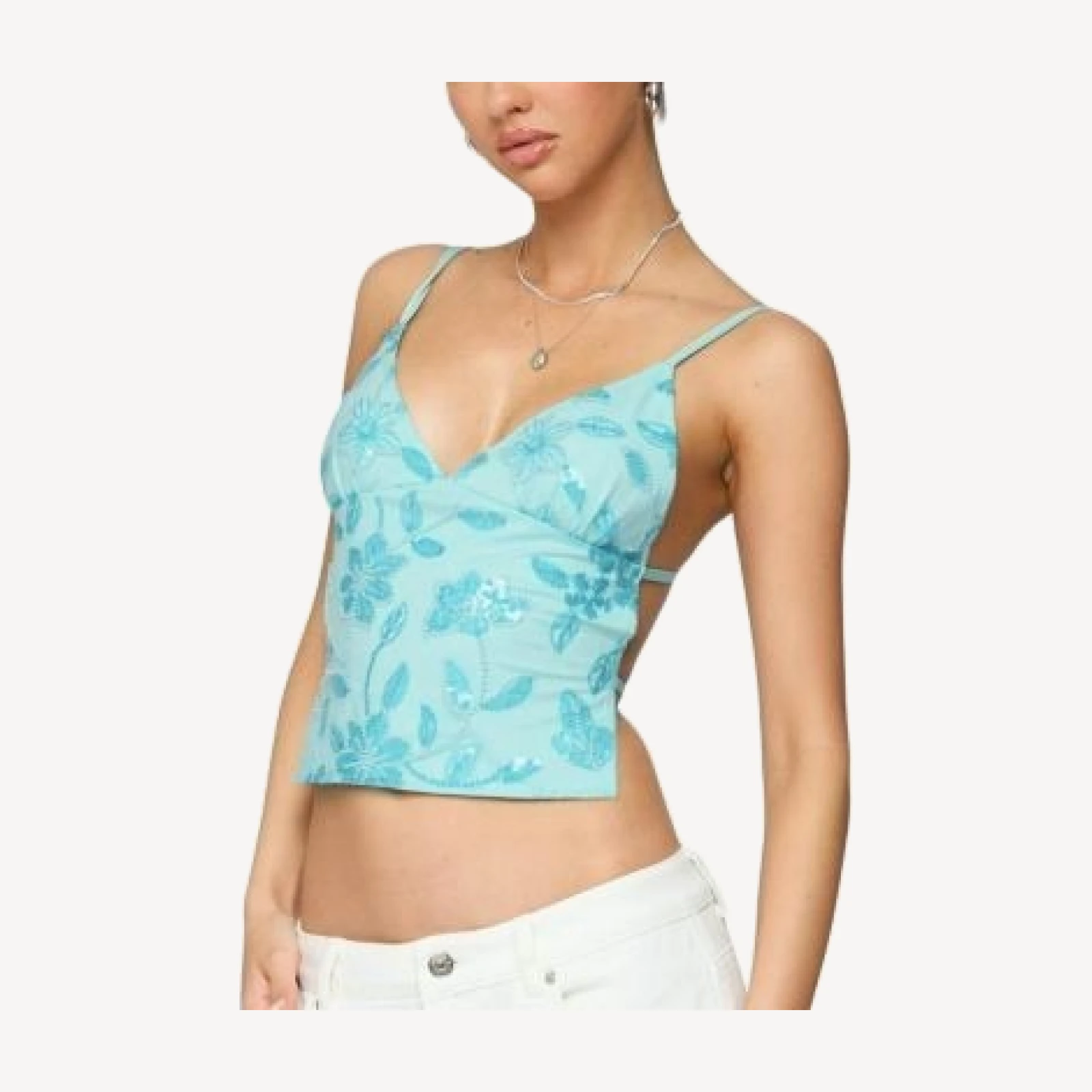 Edikted Pia Sequin Floral Backless Top