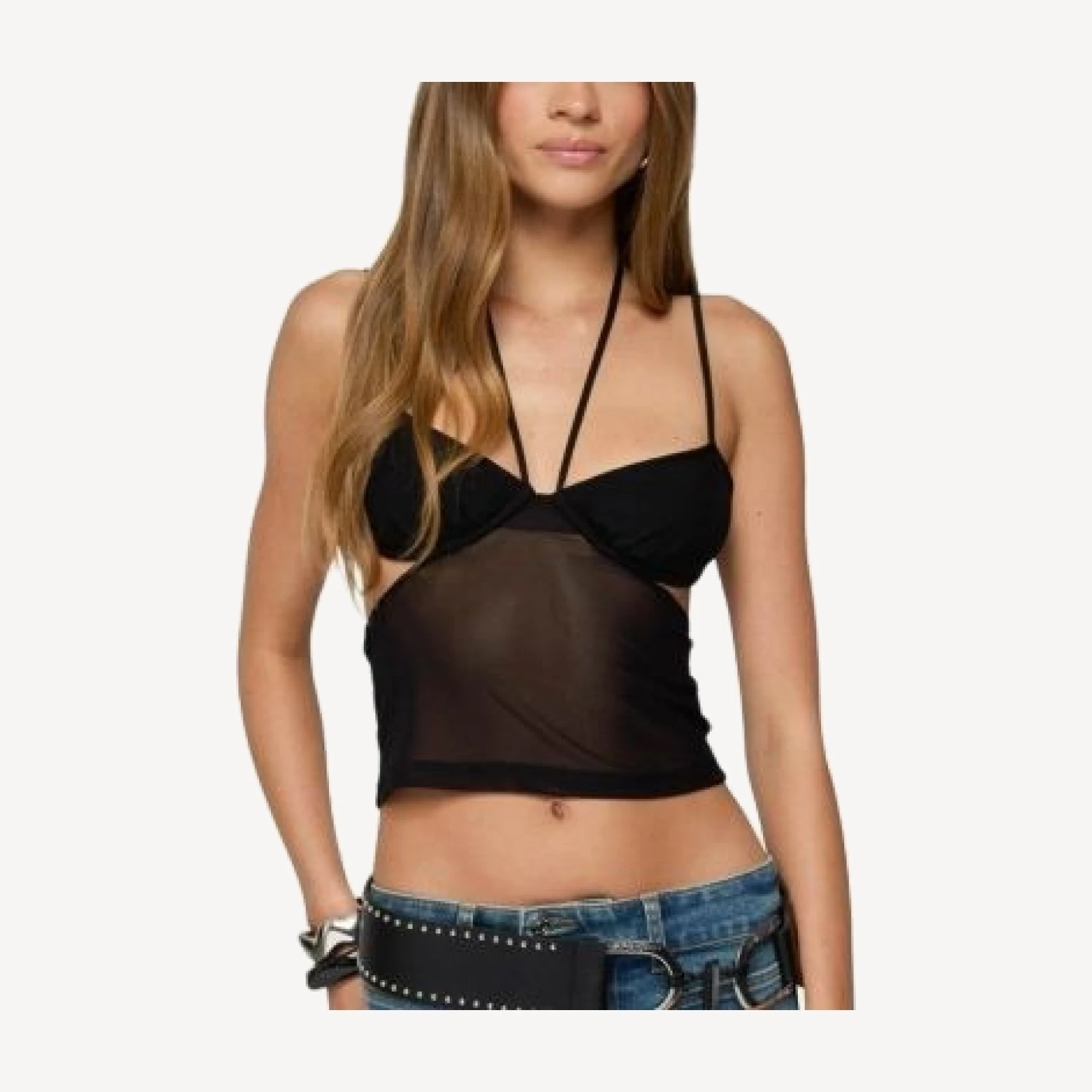 Edikted Strappy Sheer Mesh Cupped Top