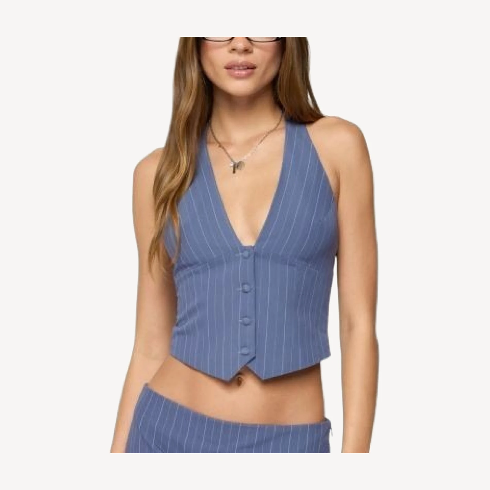 Edikted Frankey Pinstripe Button Up Halter Top