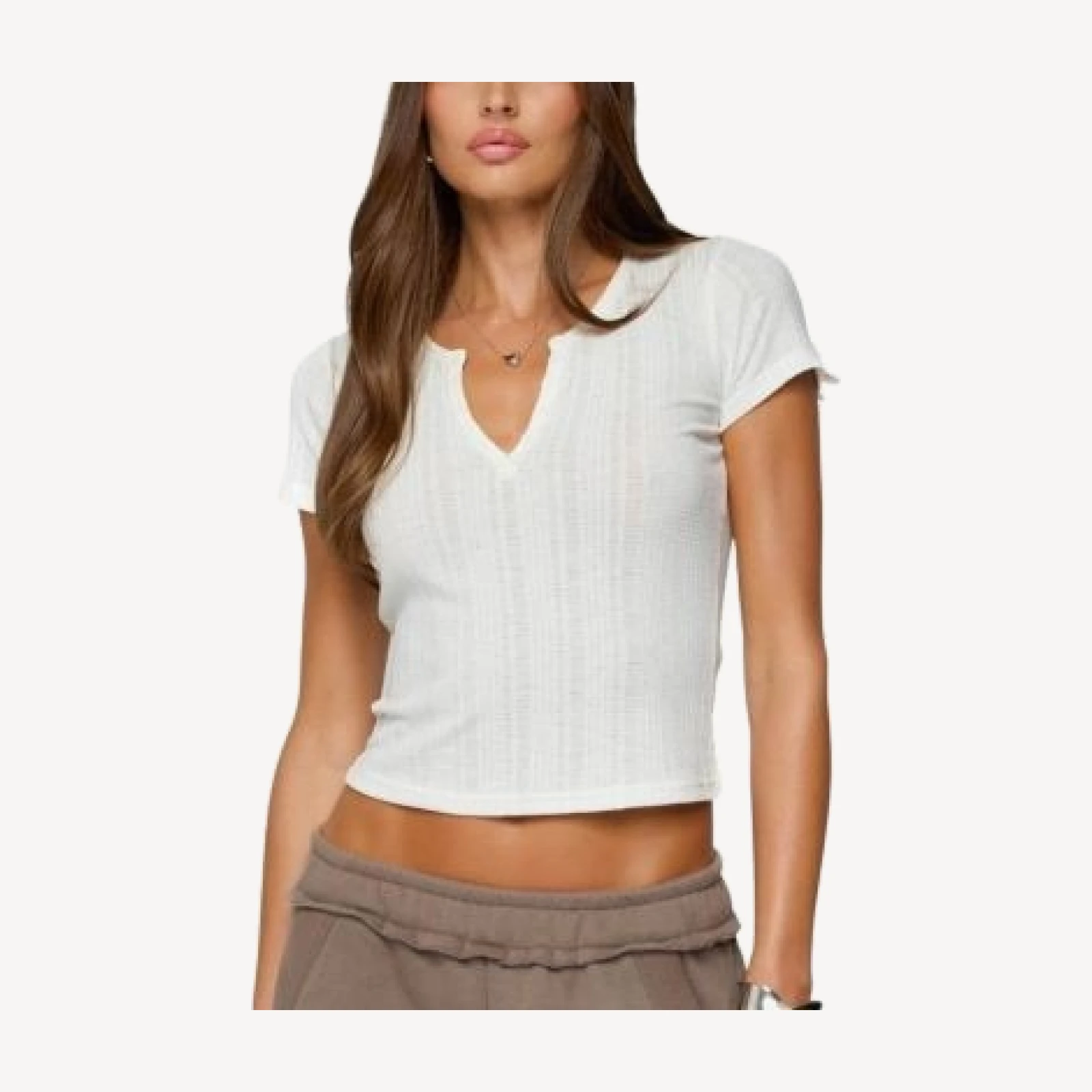Edikted Semi Sheer Ribbed V Neck T Shirt