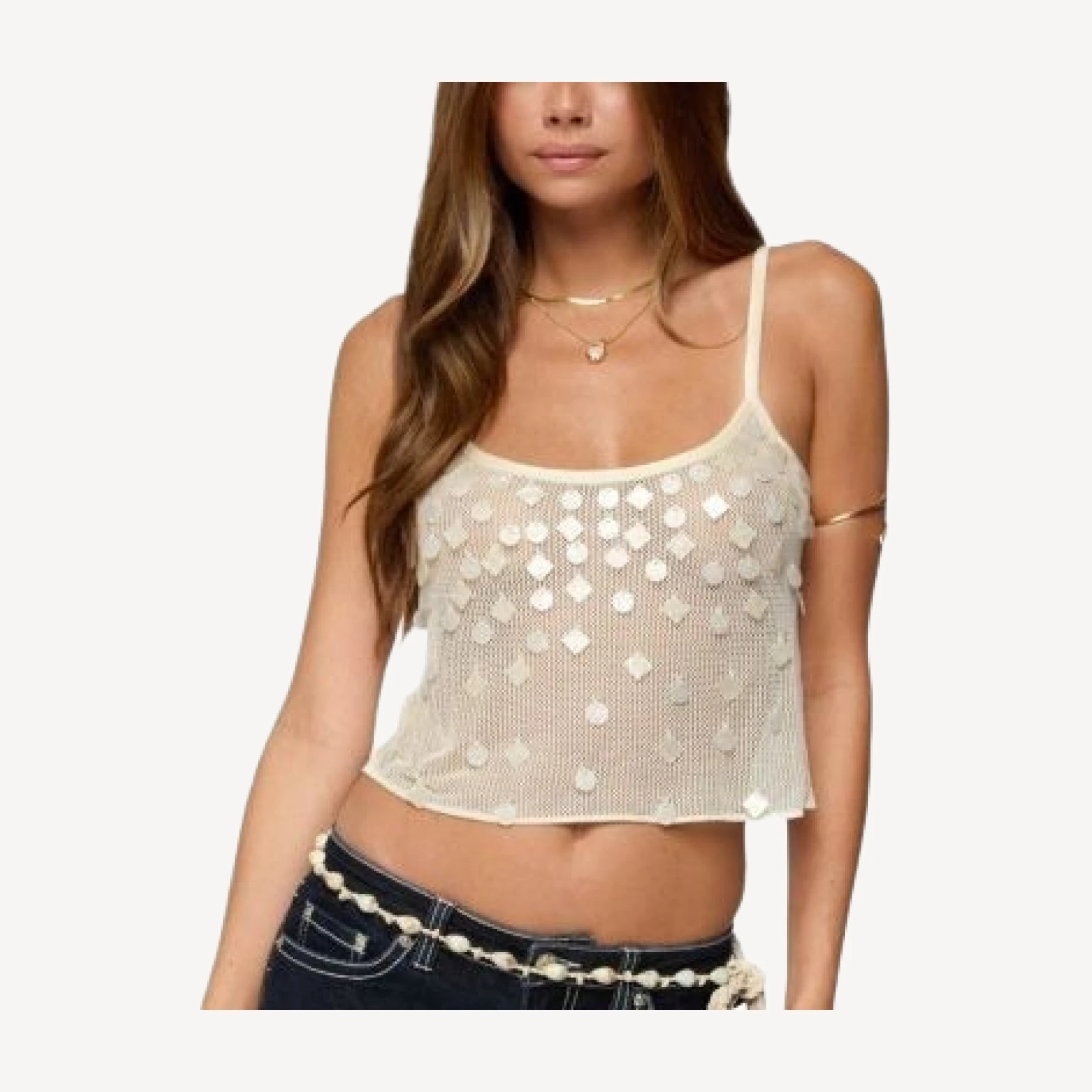 Edikted Onya Iridescent Sheer Knit Top