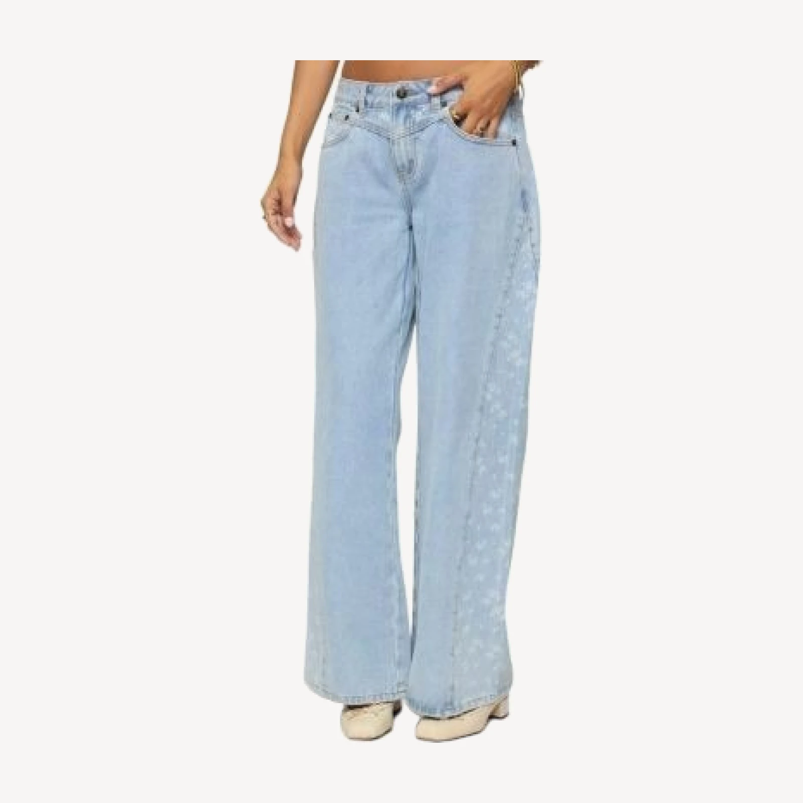Edikted Floral Split Low Rise Blue Wash Jeans