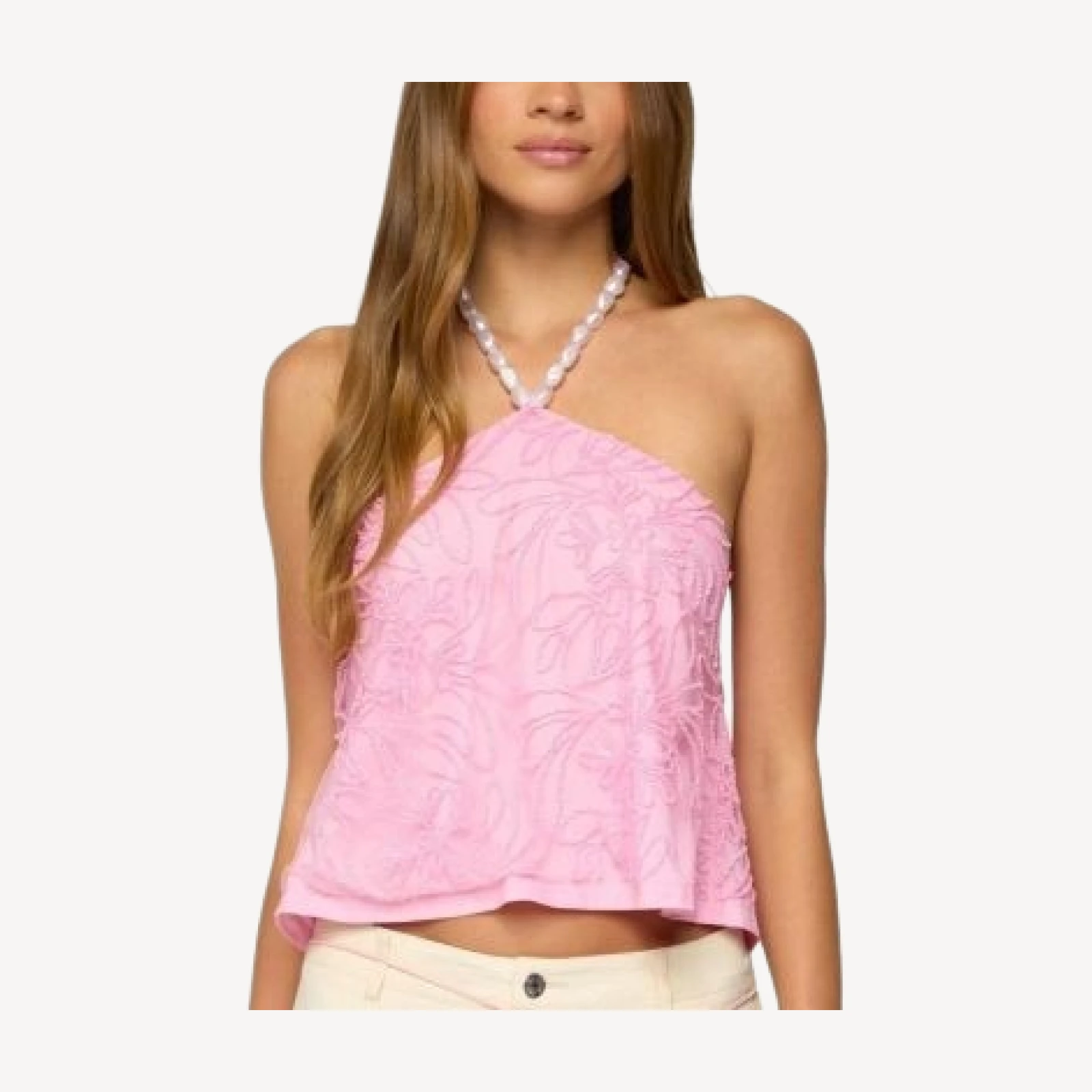 Edikted Ayva Embroidered Floral Bead Halter Top