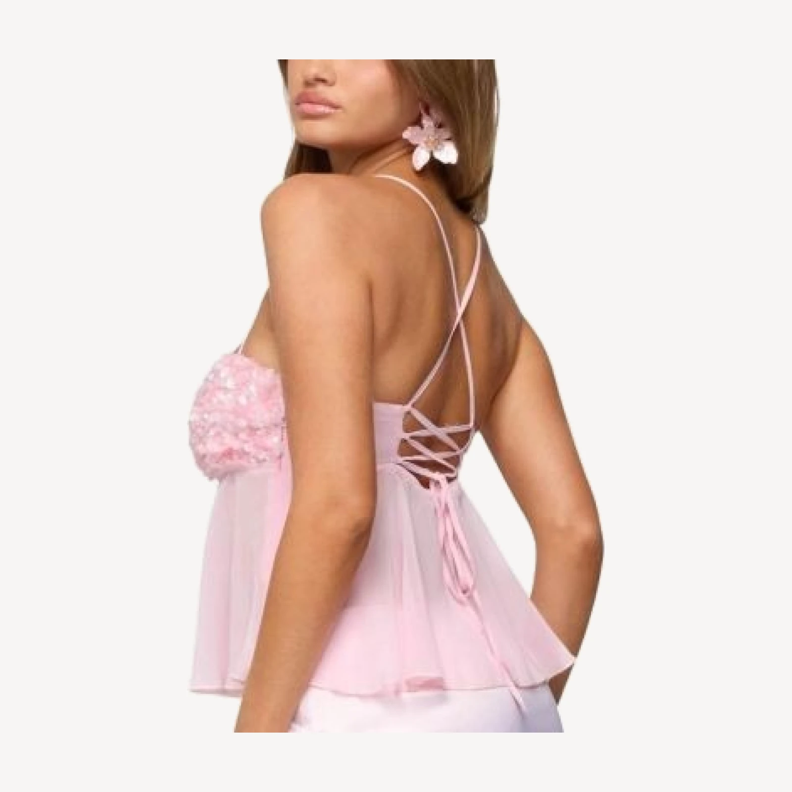 Edikted Vella Sequin Sheer Chiffon Top