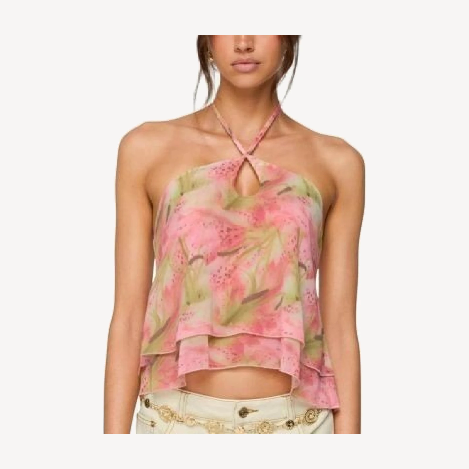 Edikted Dragon Lily Layered Chiffon Halter Top