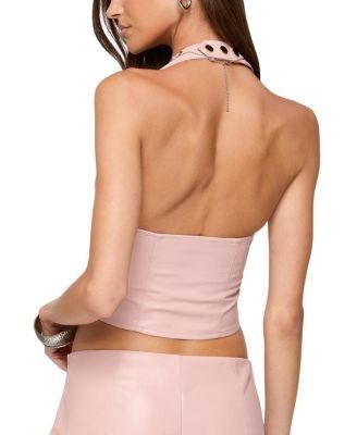 Edikted Elisha Lace Up Faux Leather Halter Top