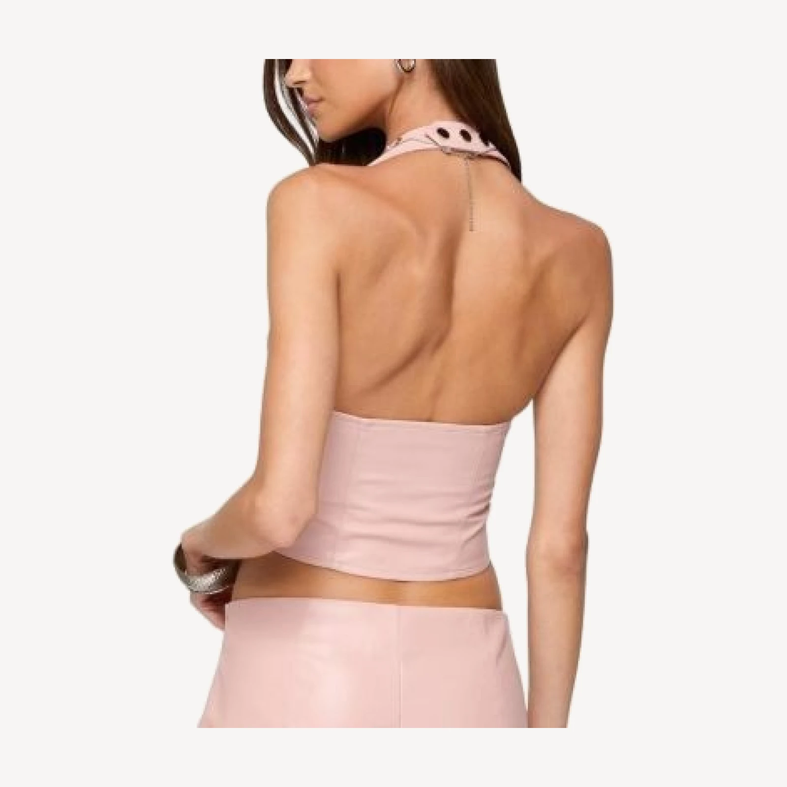 Edikted Elisha Lace Up Faux Leather Halter Top