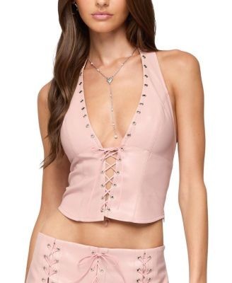 Edikted Elisha Lace Up Faux Leather Halter Top