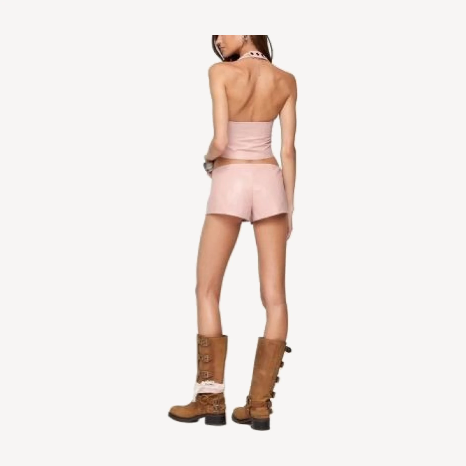 Edikted Elisha Lace Up Faux Leather Shorts