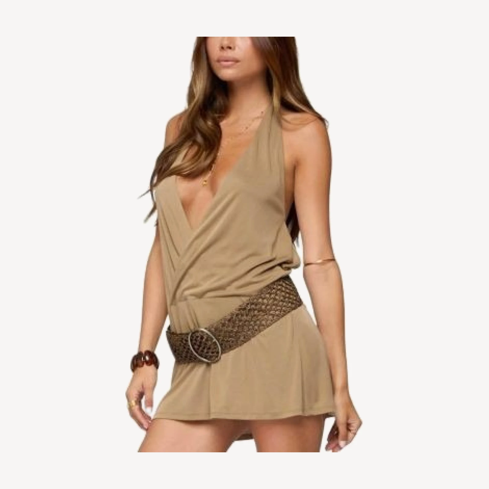 Edikted Lukka Backless Halter Wrap Mini Dress