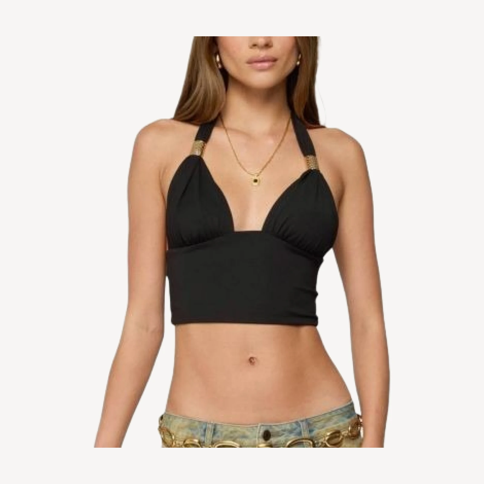 Edikted Aiva Backless Plunge Neck Halter Top