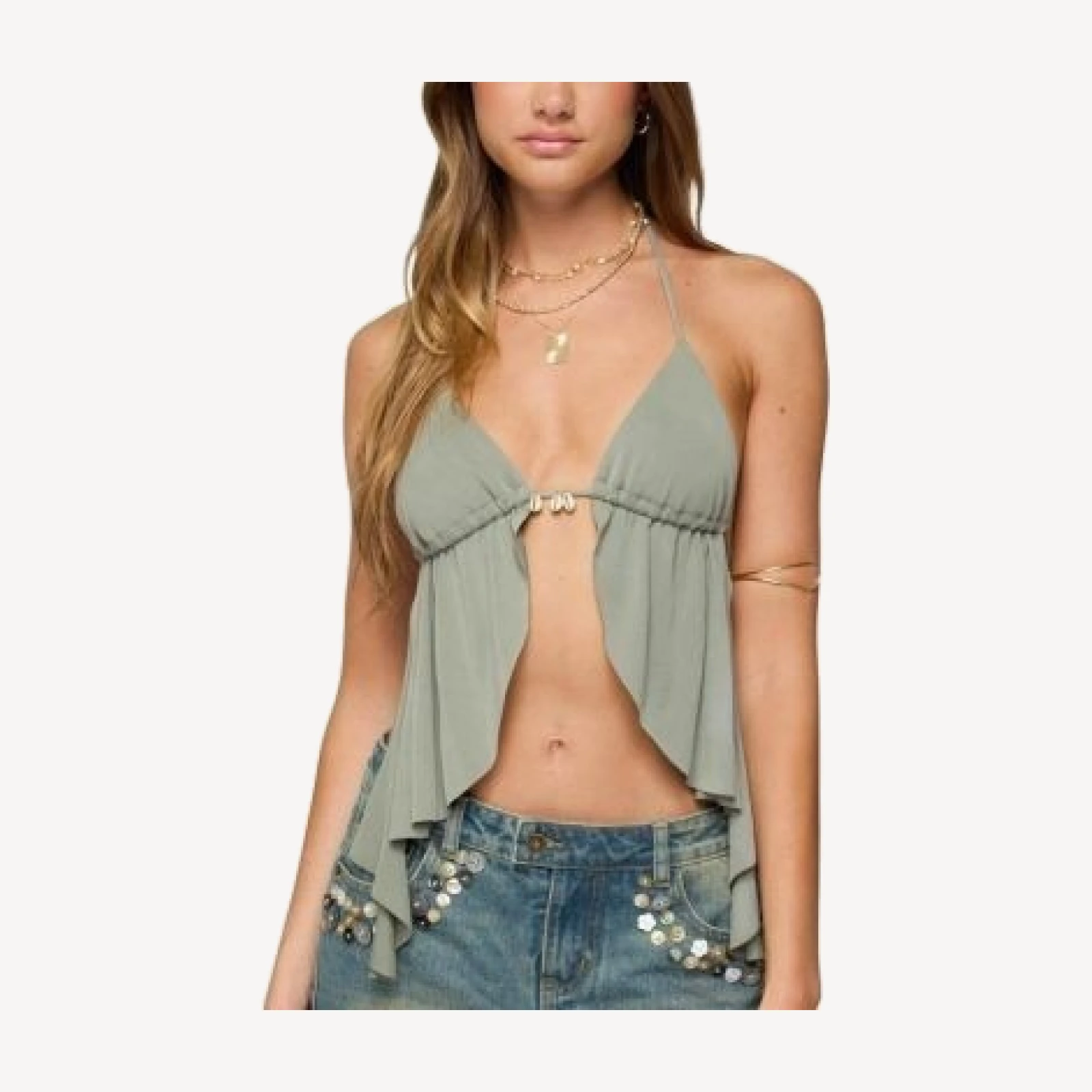 Edikted Safi Backless Split Front Halter Top