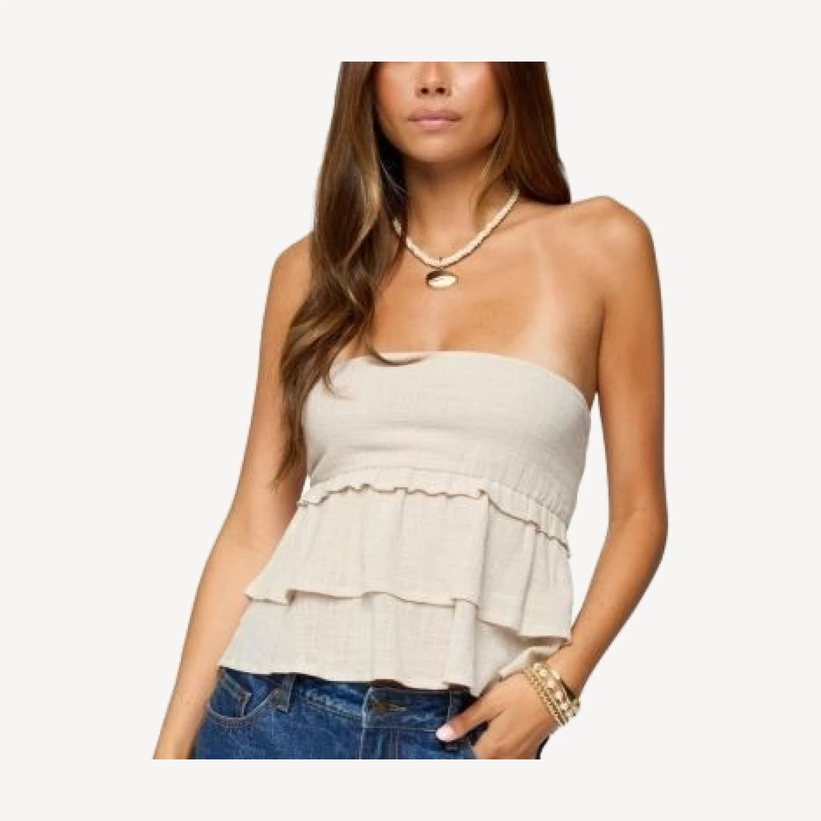 Edikted Linen Look Strapless Peplum Top