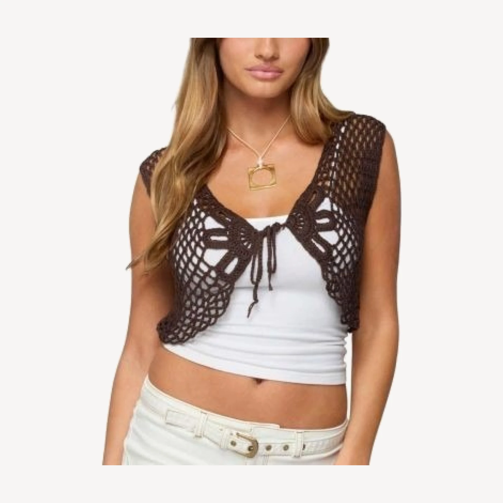 Edikted Kelcie Tie Front Crochet Shrug
