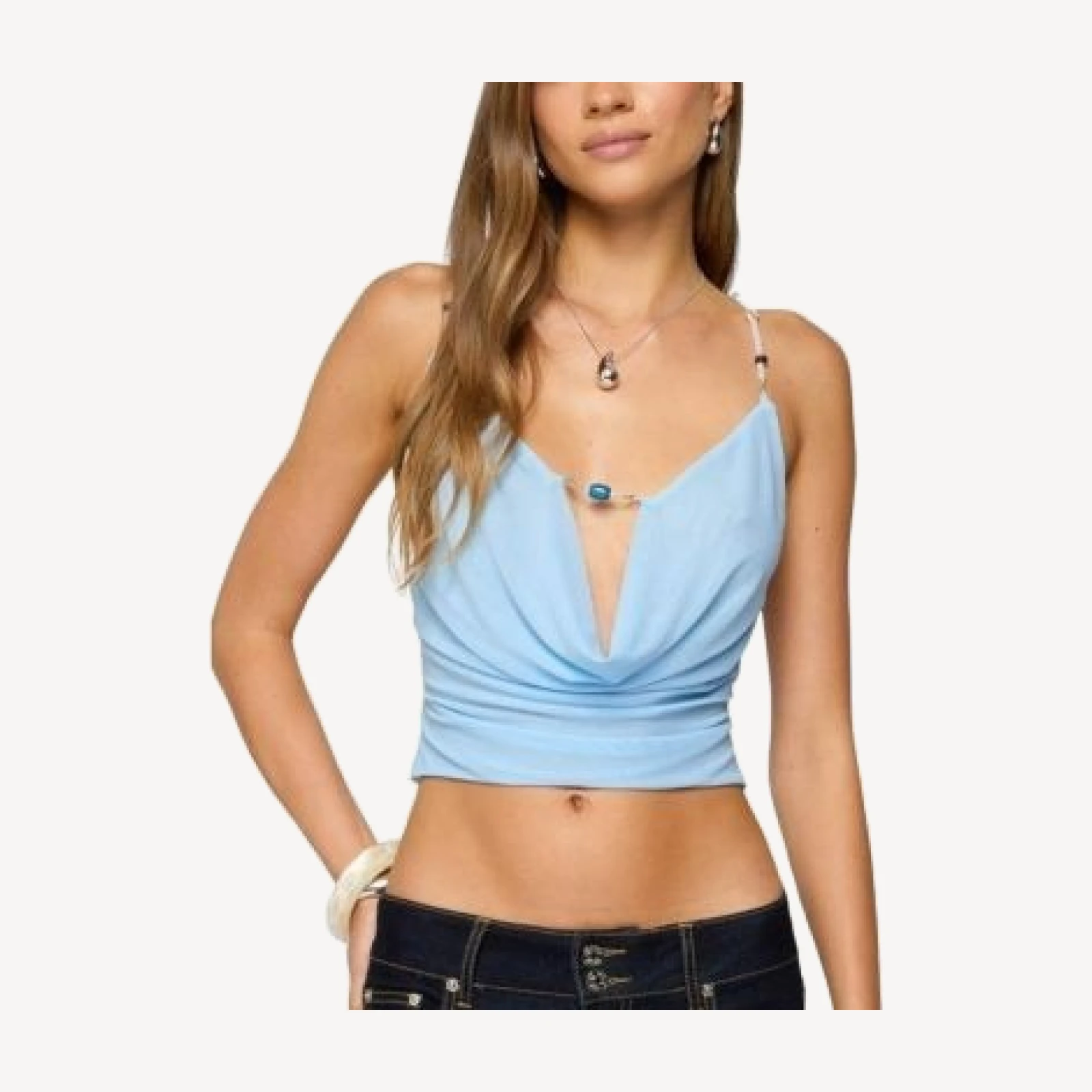 Edikted Beaded Deep Cowl Neck Backless Top