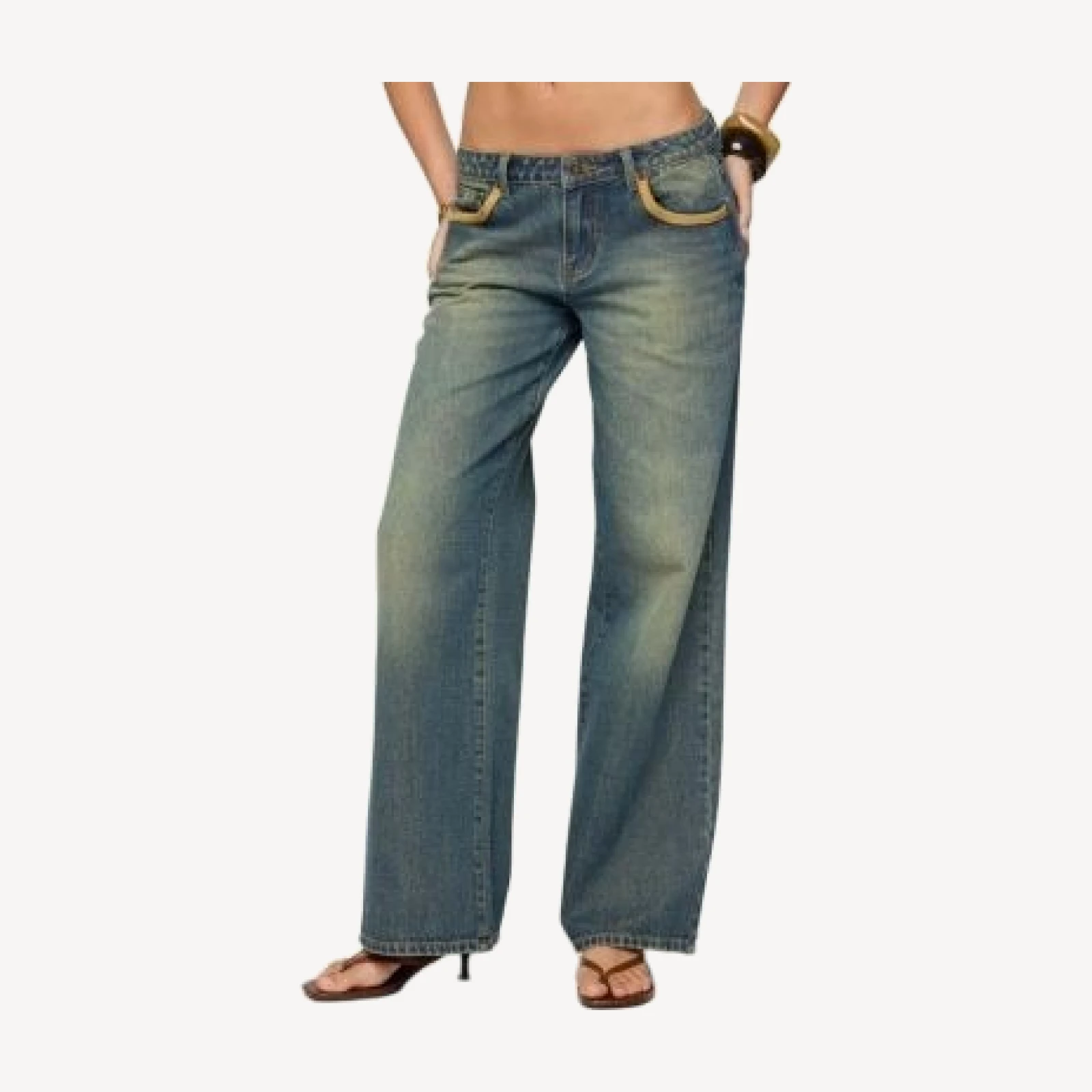 Edikted Faux Suede Star Low Rise Blue Wash Jeans
