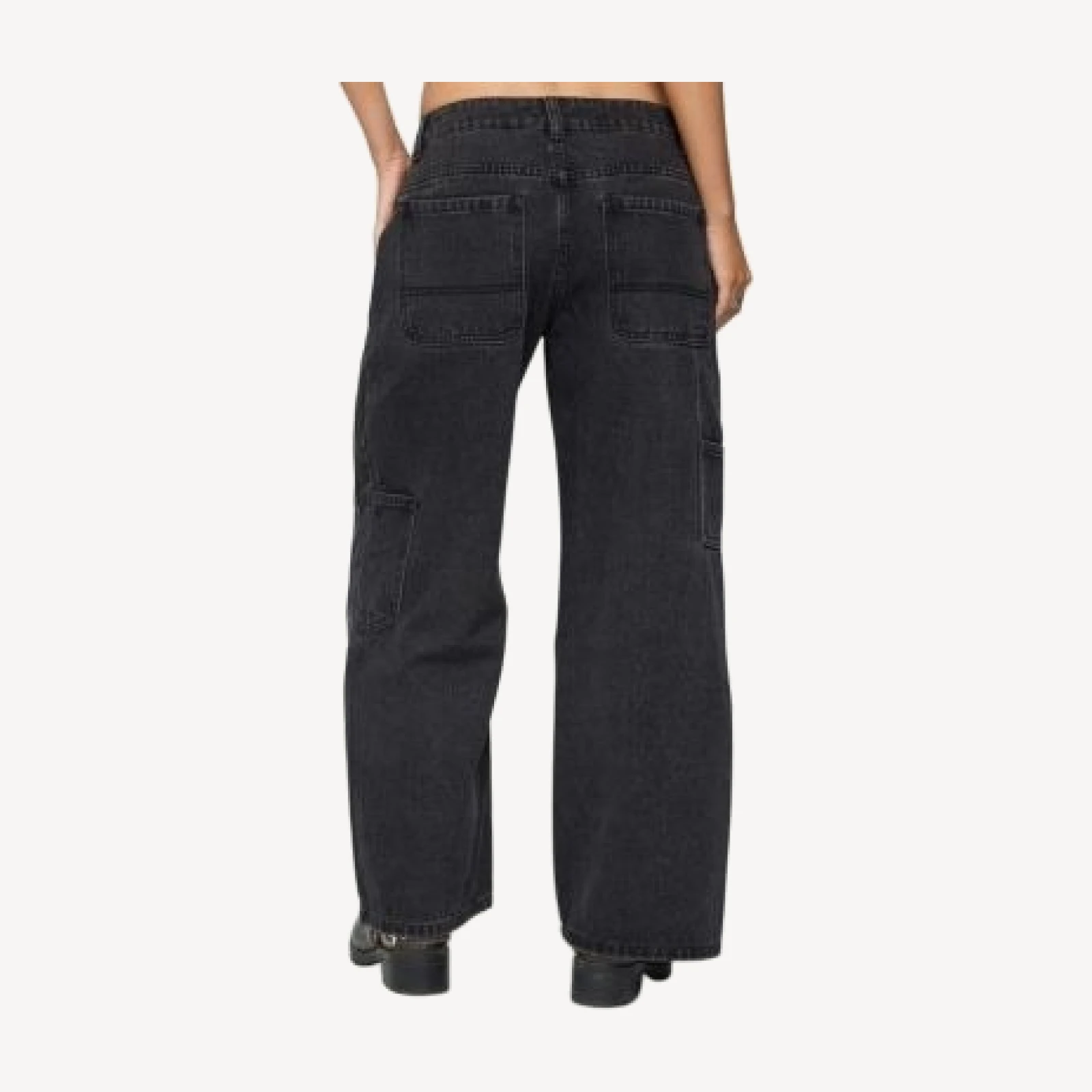Edikted Petite Ayla Low Rise Carpenter Black Wash Jeans