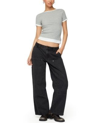 Edikted Petite Ayla Low Rise Carpenter Black Wash Jeans