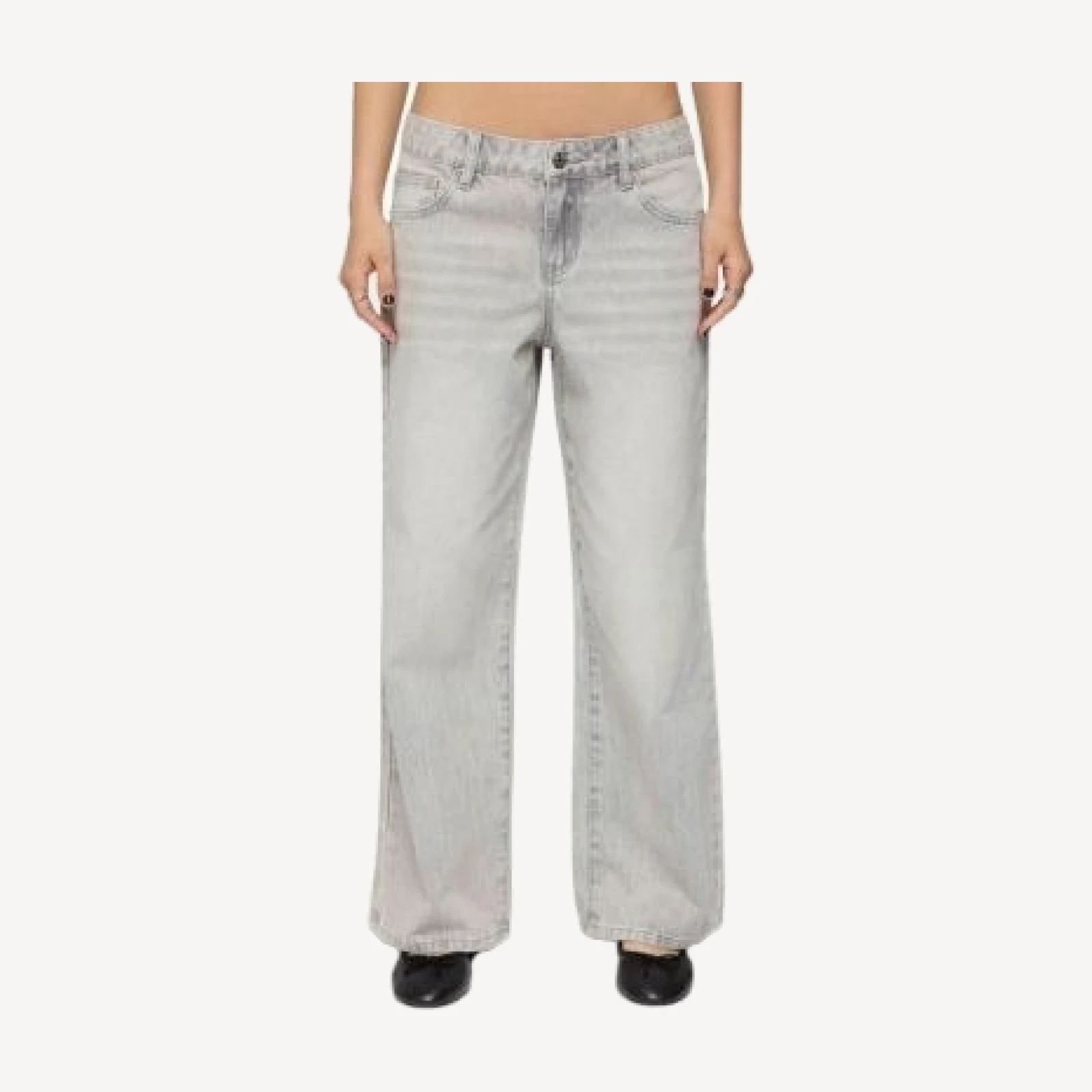 Edikted Petite Magda Low Rise Jeans in Gray Wash