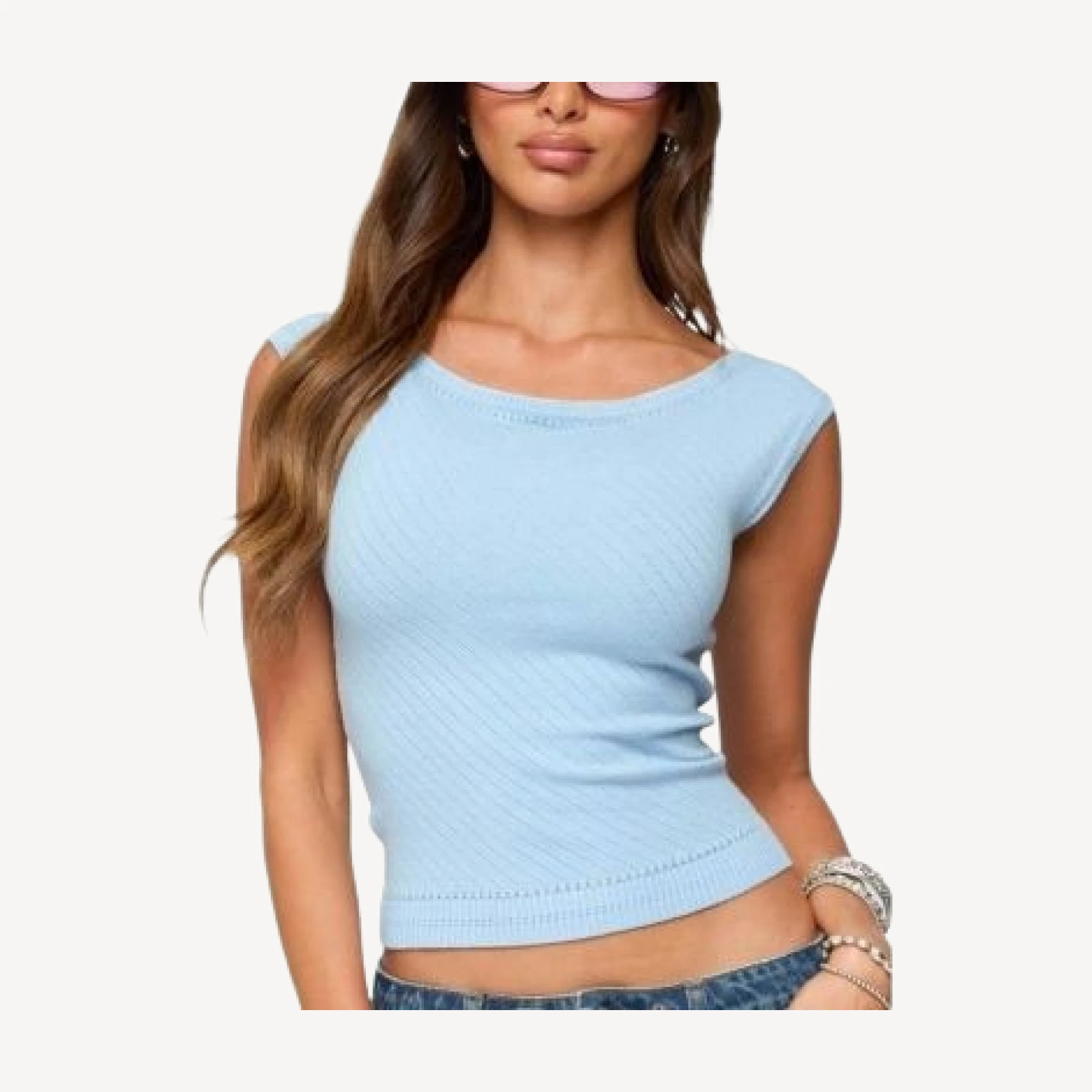 Edikted Jarah Pointelle Knit Boat Neck Top