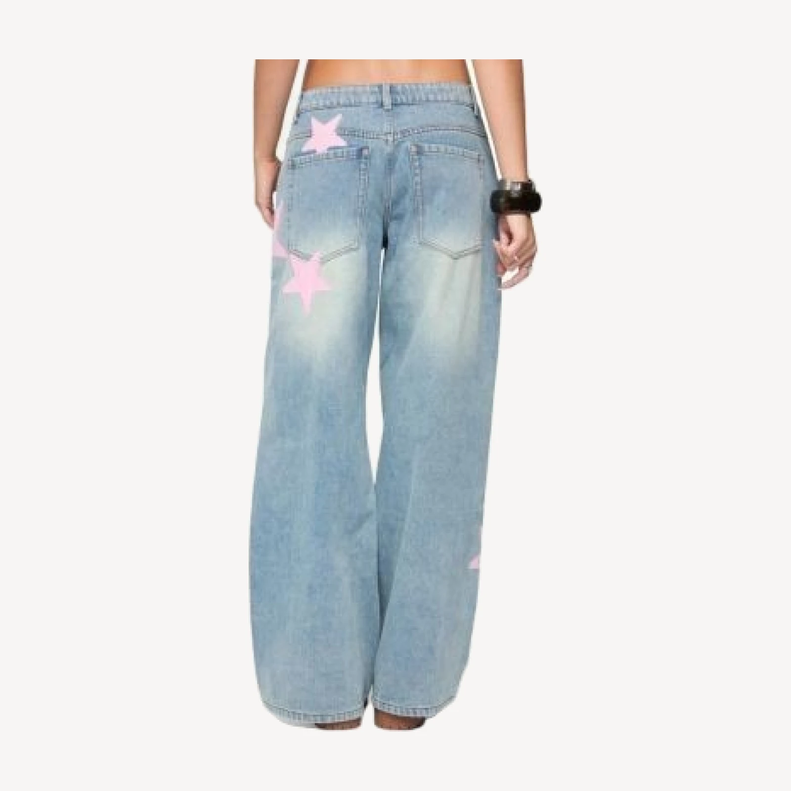 Edikted Trish Satin Effect Stars Low Rise Light Rinse Wash Jeans