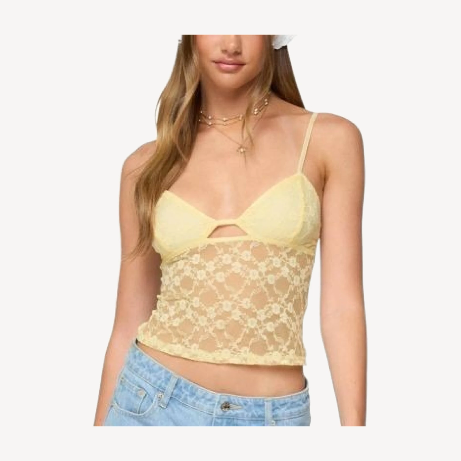 Edikted Sheer Lace Cut Out Tank Top