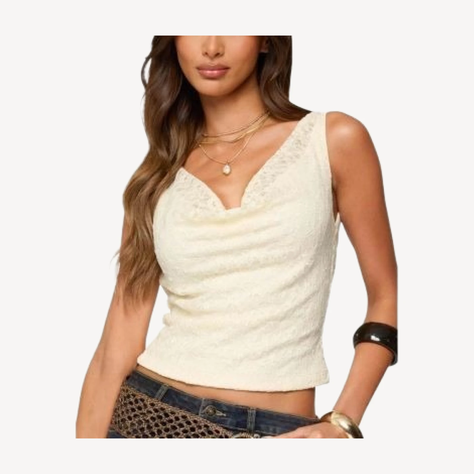 Edikted Aysha Lace Cowl Neck Top