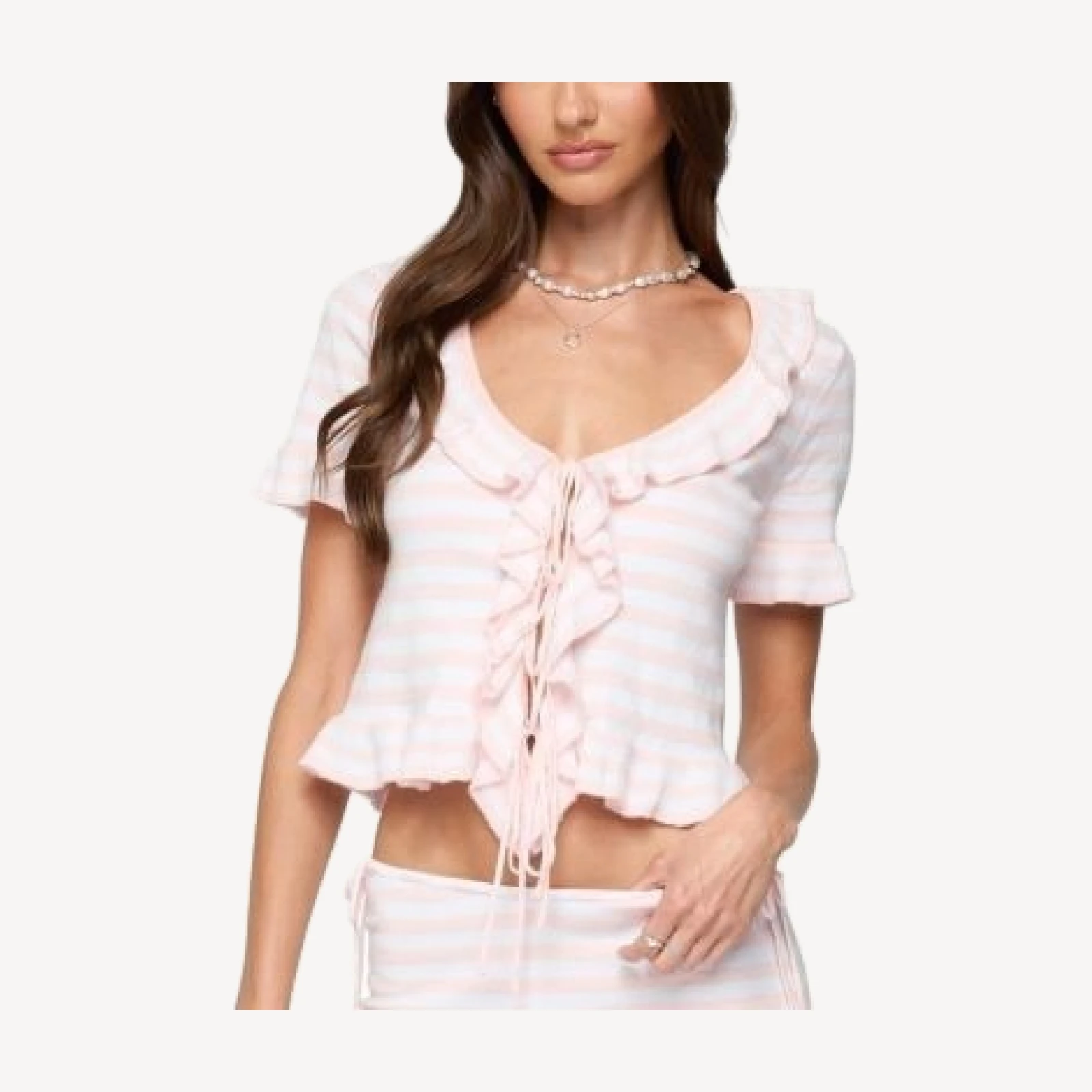 Edikted Janelle Striped Knit Tie Front Top