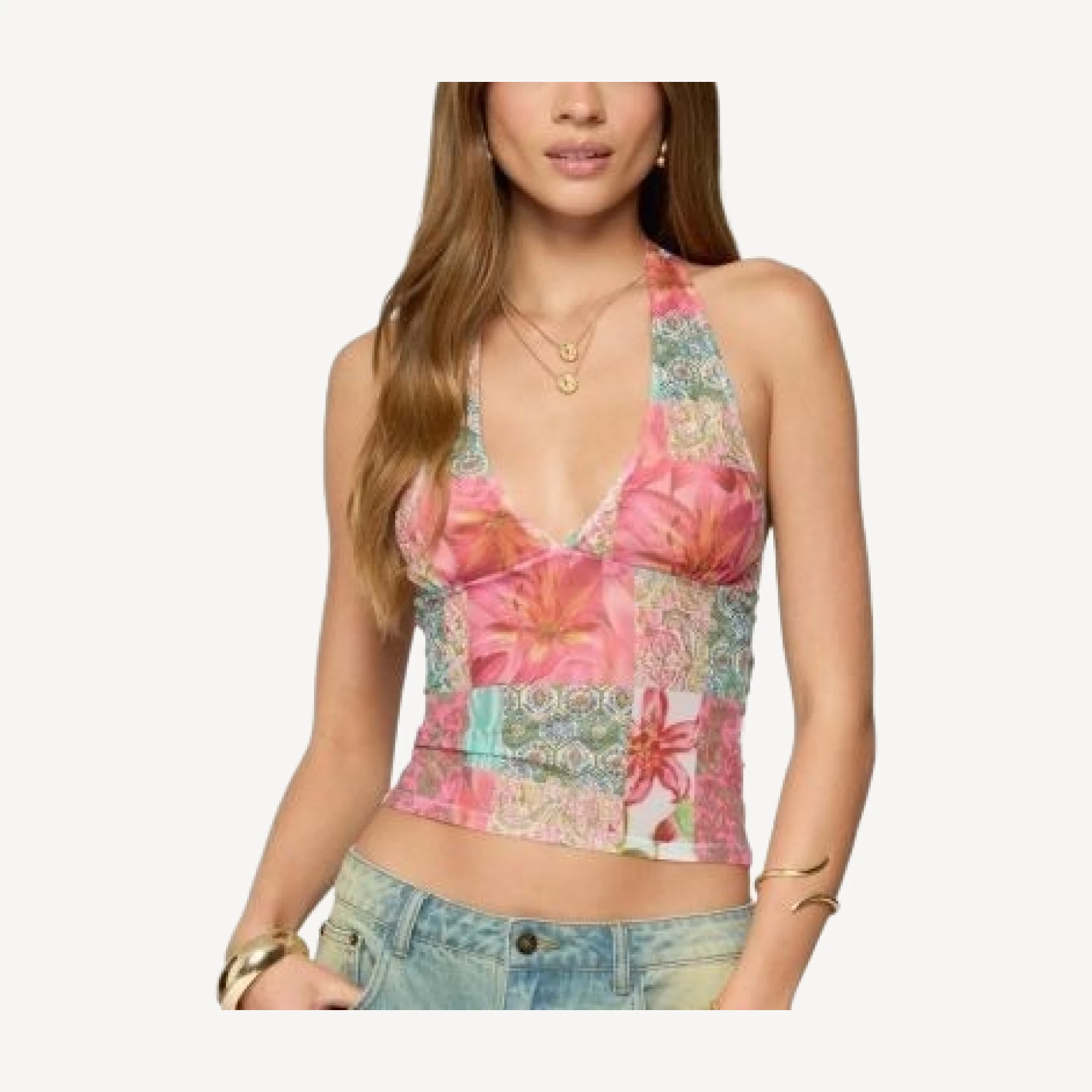 Edikted Catie Printed Mesh Halter Top