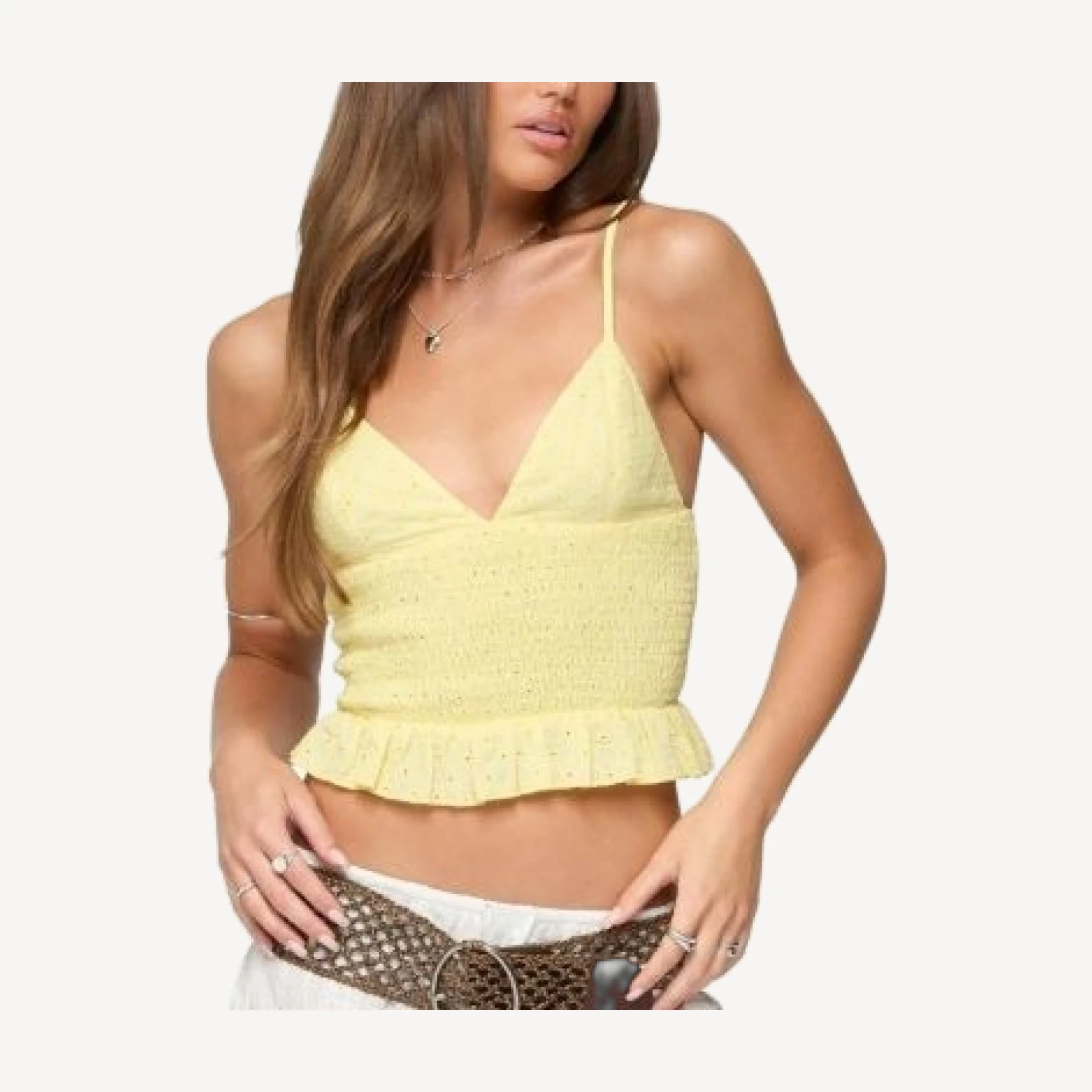 Edikted Evy Embroidered Peplum Scrunch Top