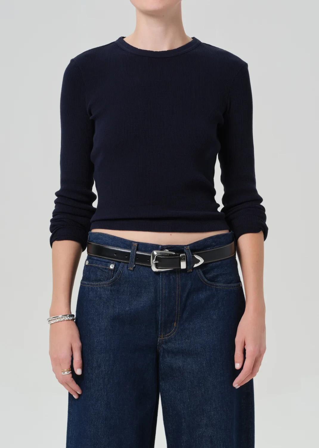 Pilar Waffle Crewneck in Navy