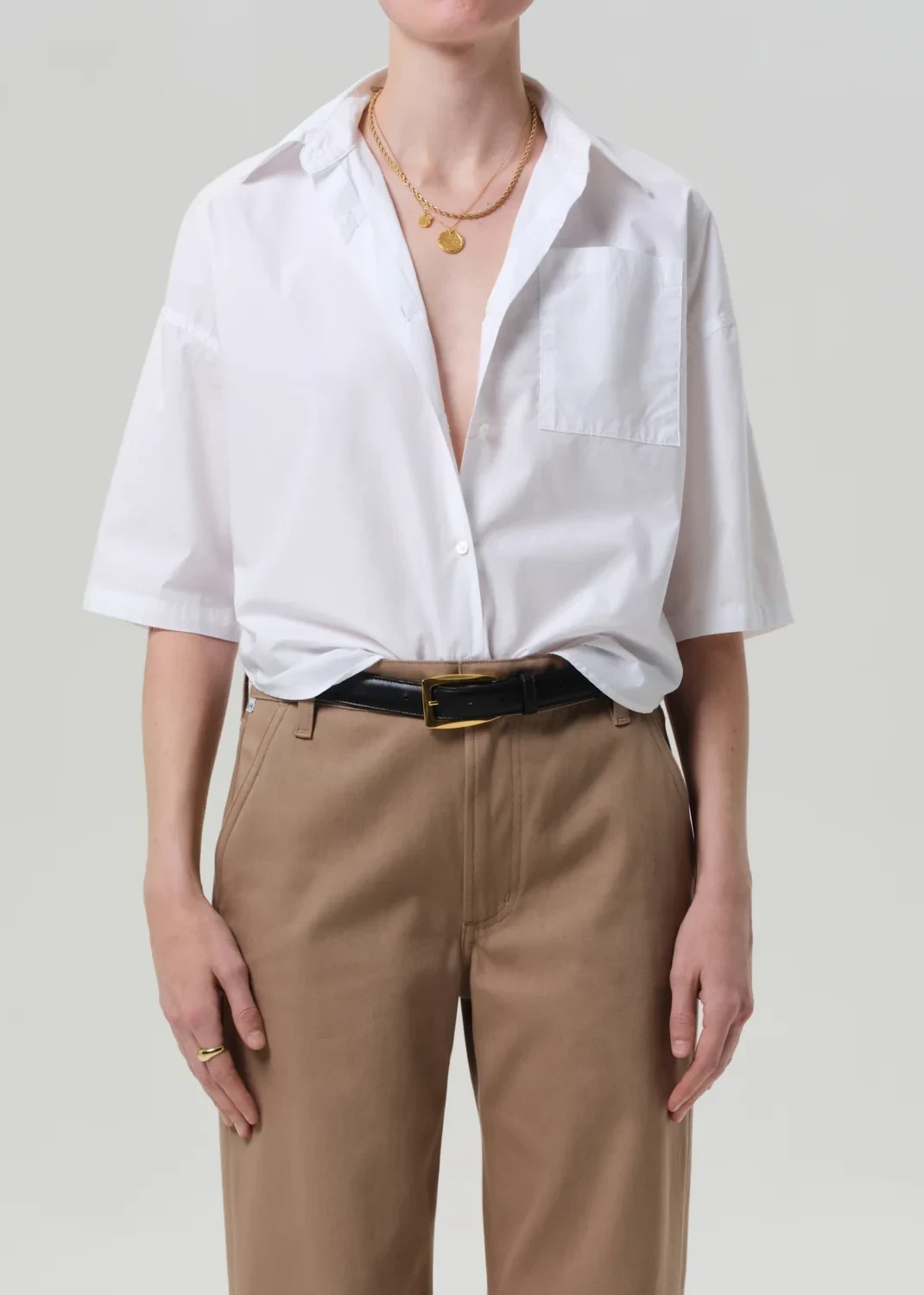 Frances Cropped Cape Button Up in Optic White