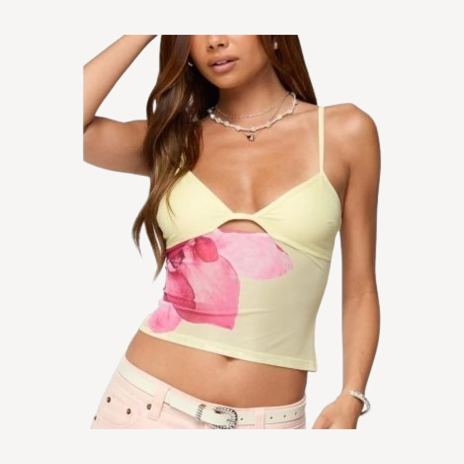 Edikted Alanah Flower Cut Out Mesh Top