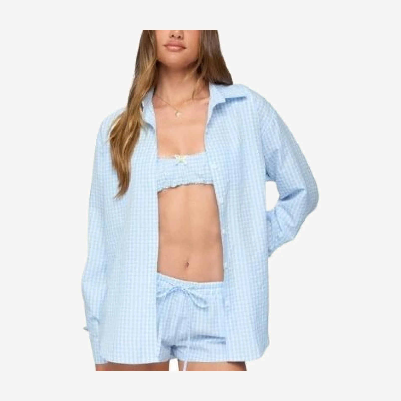 Edikted Yaffa Oversized Gingham Button Up Shirt