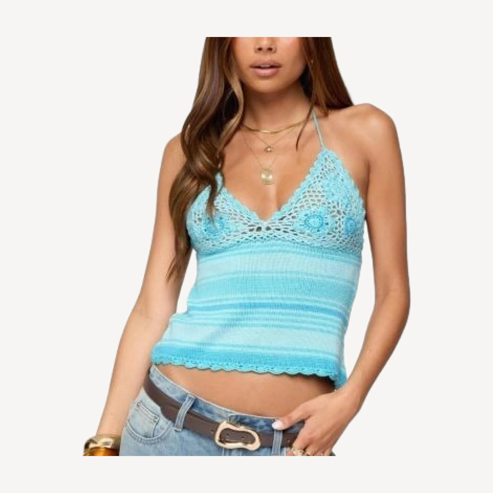 Edikted Suanne Crochet & Knit Stripey Halter Top
