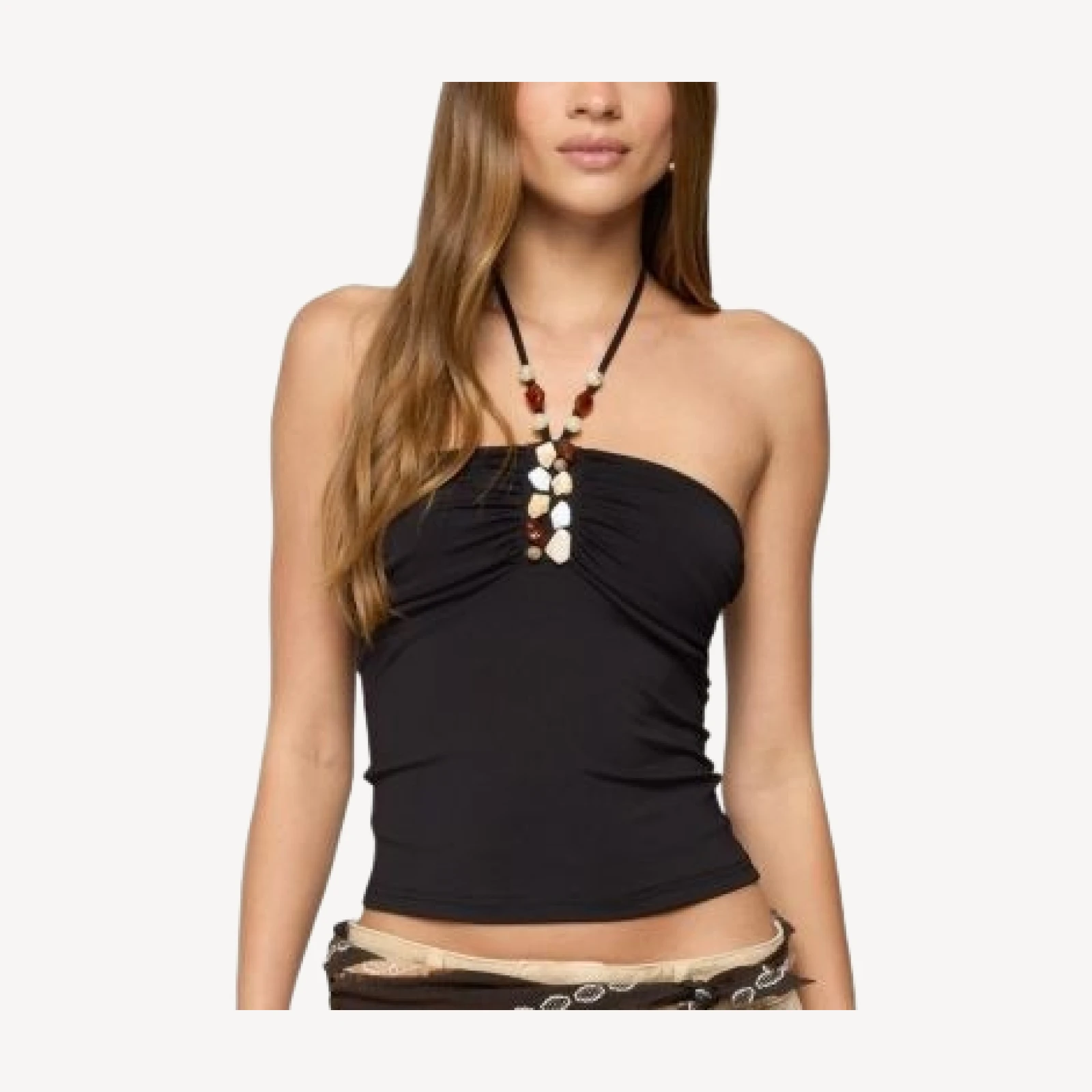 Edikted Carmel Bead Ruched Halter Top