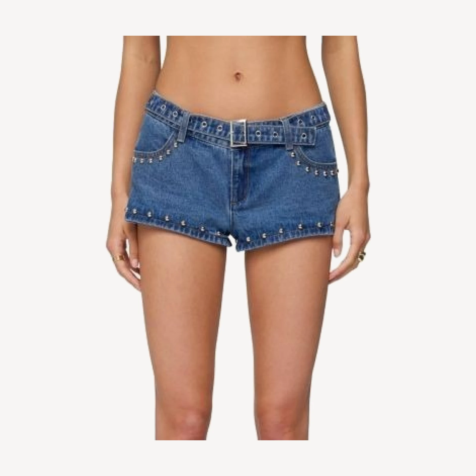 Edikted Grommet & Stud Denim Micro Shorts