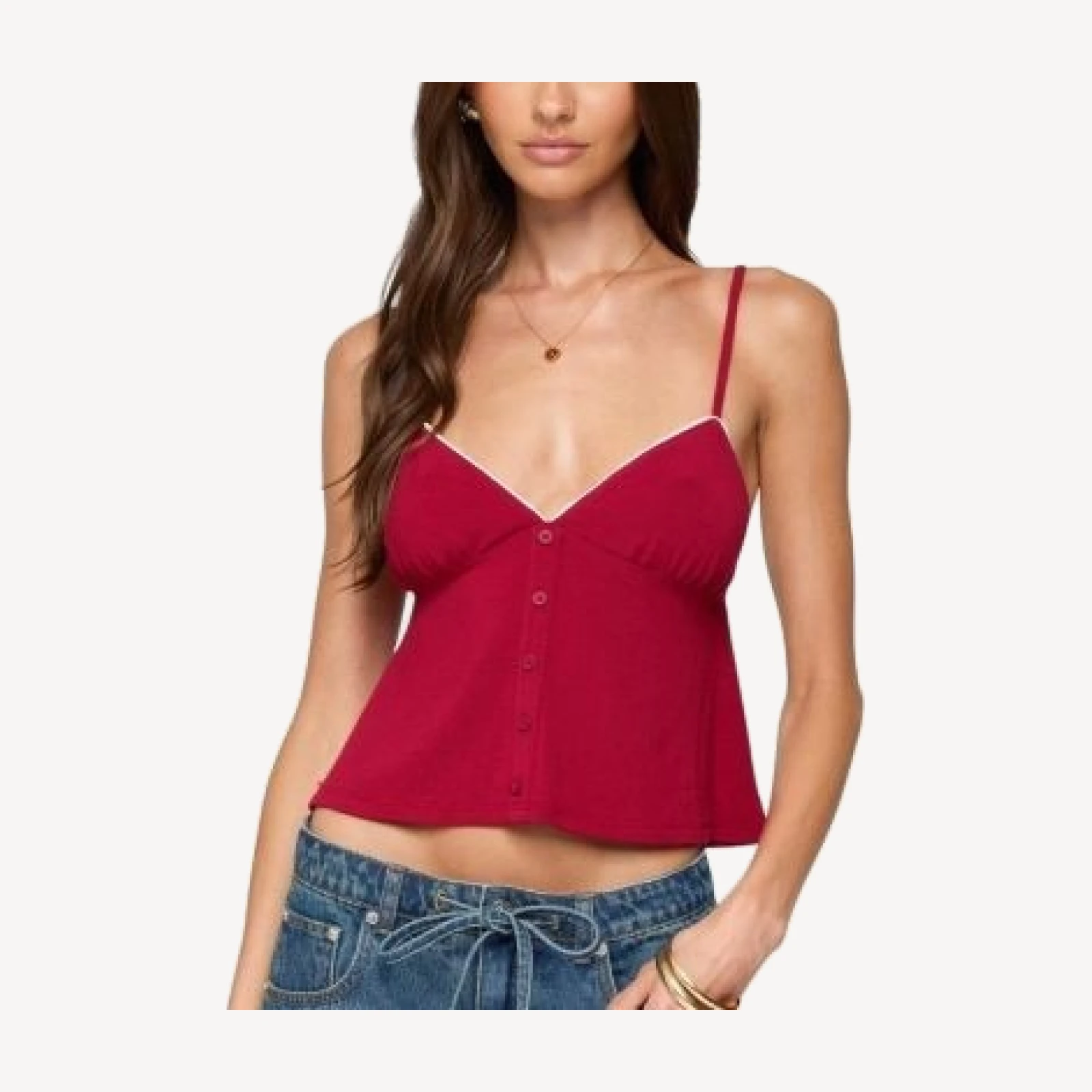 Edikted Kellyn Button Contrast Babydoll Top
