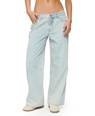 Edikted Petite Bow Pocket Relaxed Light Rinse Wash Jeans