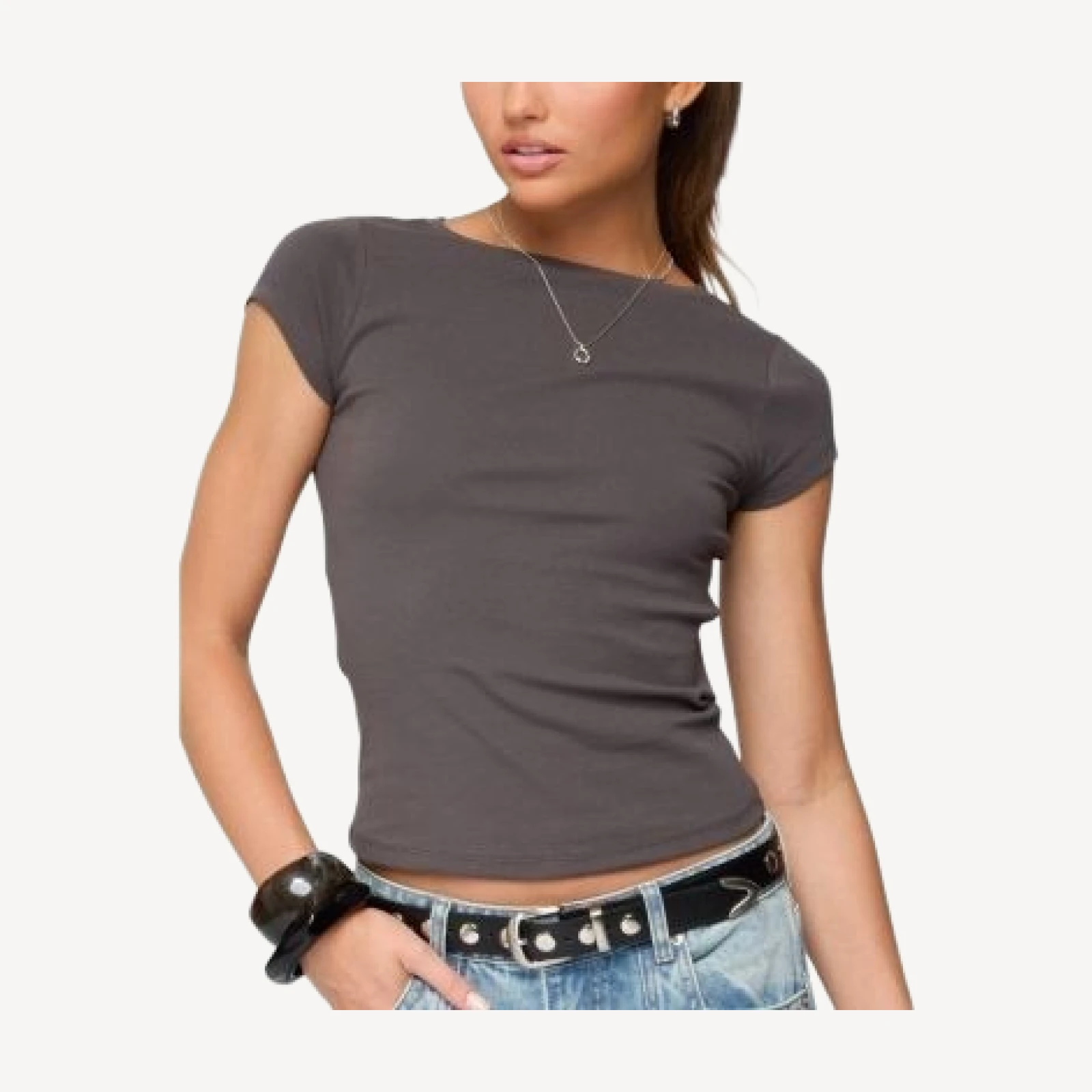 Edikted Oliana Ribbed Boat Neck T-Shirt
